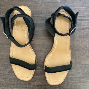 J Crew Fringed Black Grosgrain Ribbon Block Heel Sandals in US 7.5